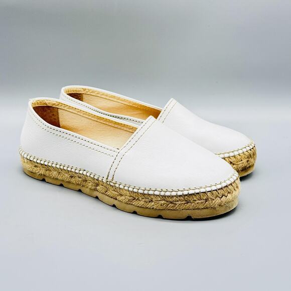 Toni Pons Shoes Womens 6 White Leather Slip On Espadrille Jute Platform Flats - Picture 2 of 11